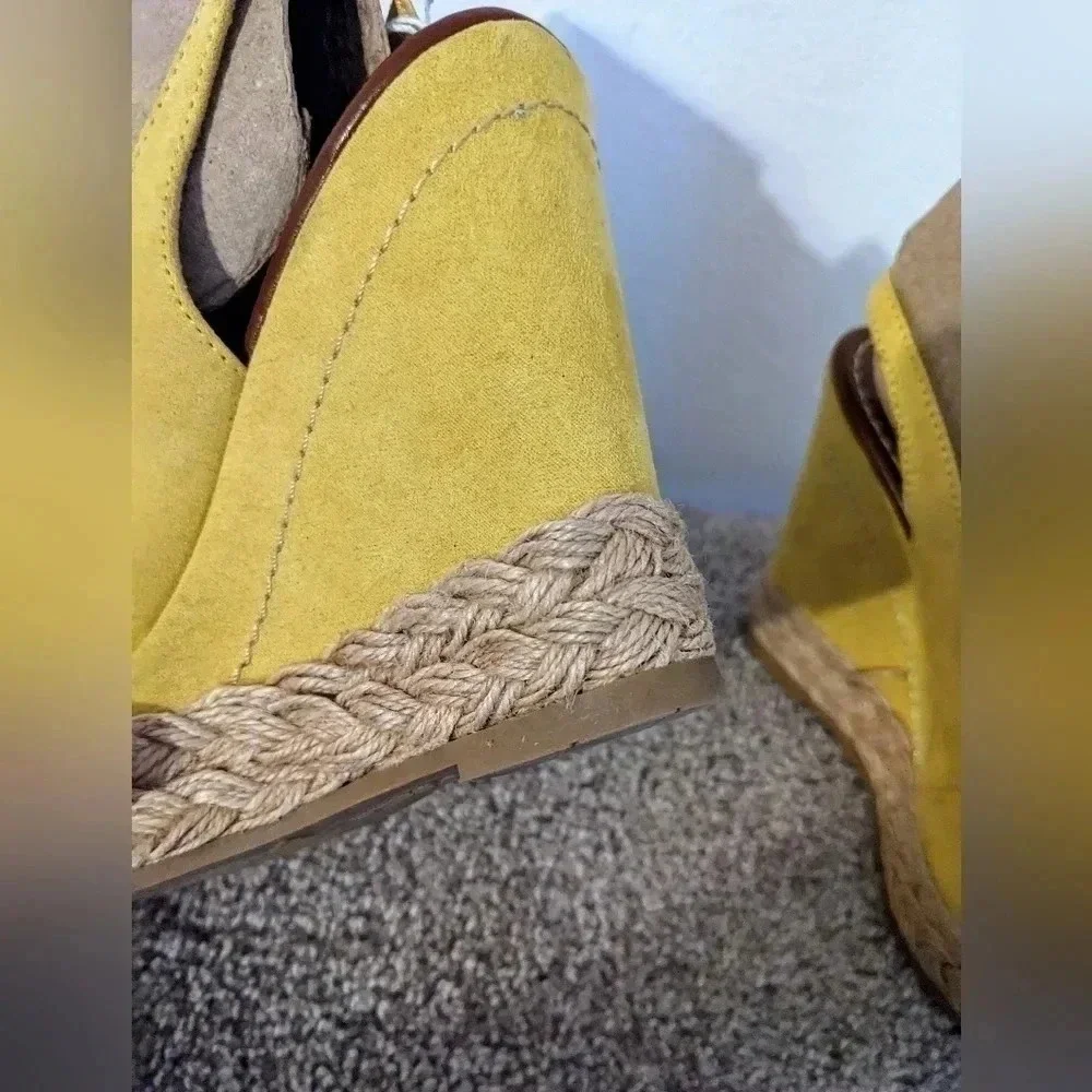 Yellow‎ Espadrille Platform Wedge Sandals Peep Toe Ankle Strap Summer Shoes 6.5